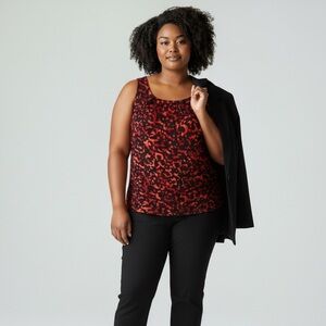 Ann Taylor Red/orange and Black Animal Print Patterned Tank Top Medium